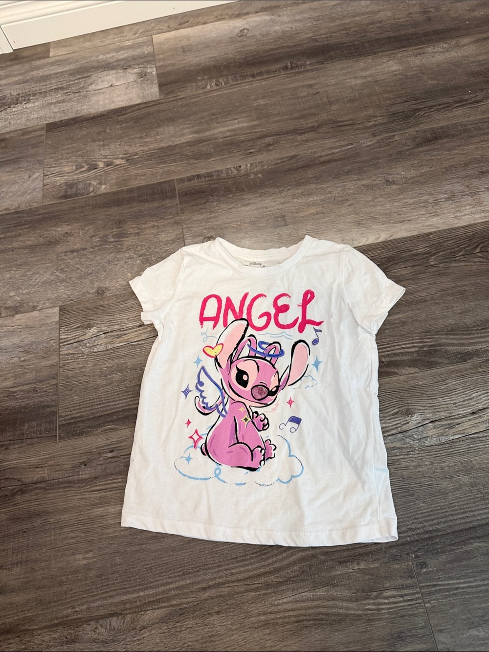 Disney Stitch Angel Pink Graphic Tee for Kids - White Short Sleeve